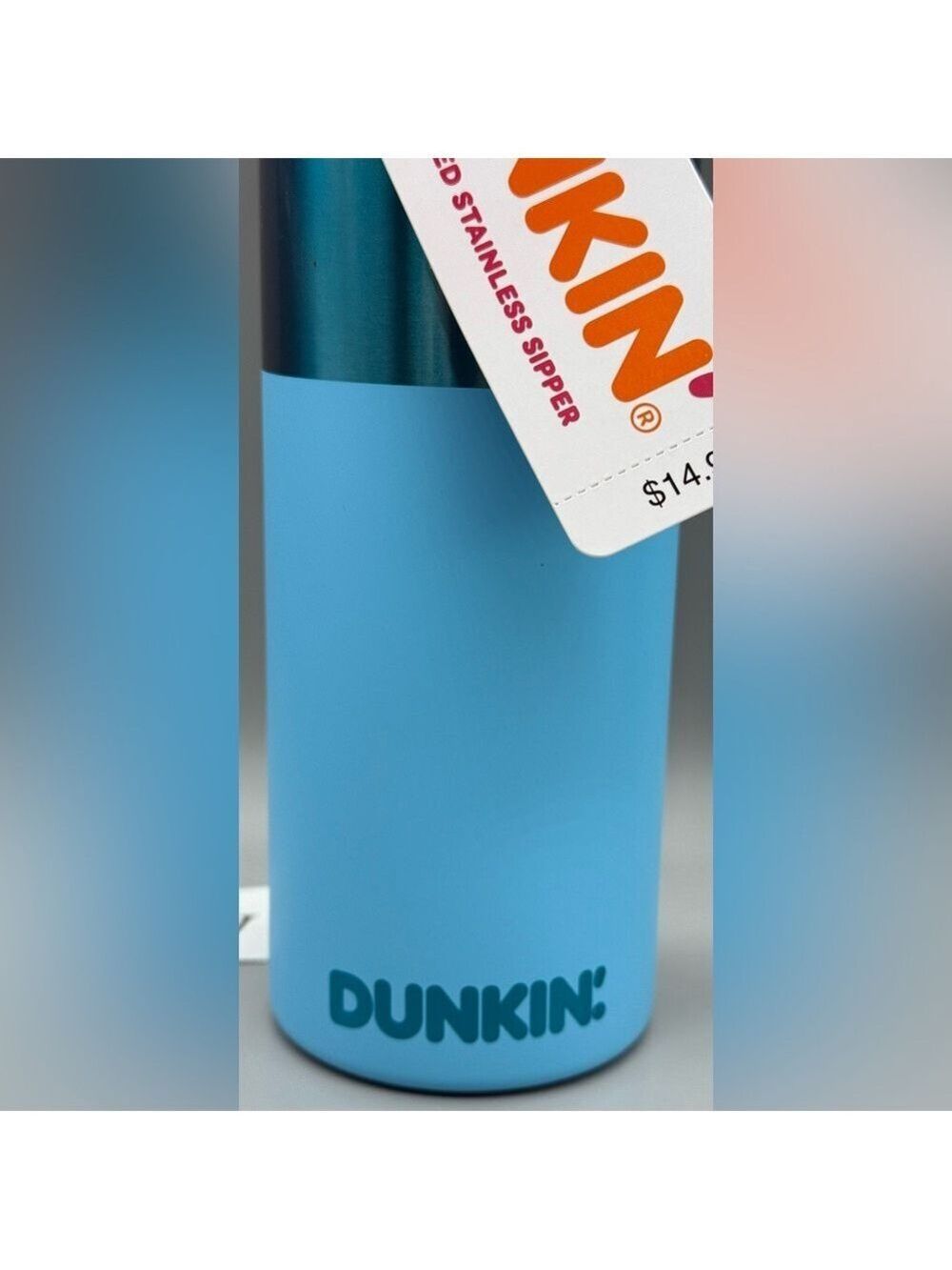 Dunkin ' BLUE Polished/Matte Stainless Steel Sipper Tumbler 20oz - NWT - Picture 3 of 5